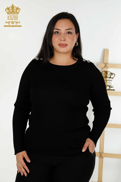 Wholesale Women's Knitwear Sweater Button Detailed Black - 30045 | KAZEE - Thumbnail