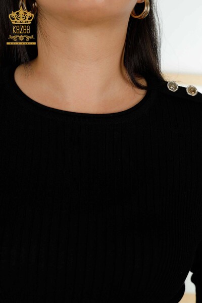 Wholesale Women's Knitwear Sweater Button Detailed Black - 30045 | KAZEE - Thumbnail