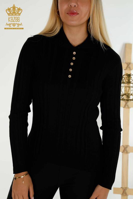 Wholesale Women's Knitwear Sweater Button Detailed Black - 30134 | KAZEE