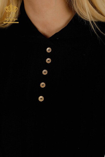 Wholesale Women's Knitwear Sweater Button Detailed Black - 30134 | KAZEE - Thumbnail