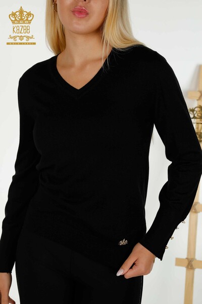 Wholesale Women's Knitwear Sweater Button Detailed Black - 30139 | KAZEE - Thumbnail