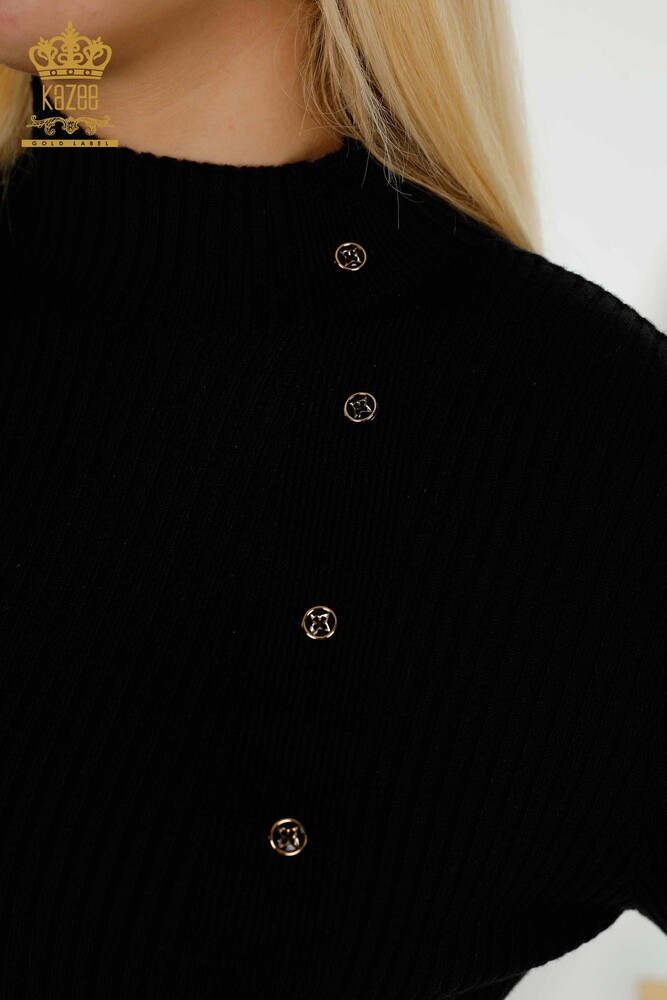 Wholesale Women's Knitwear Sweater Button Detailed Black - 30394 | KAZEE - 3