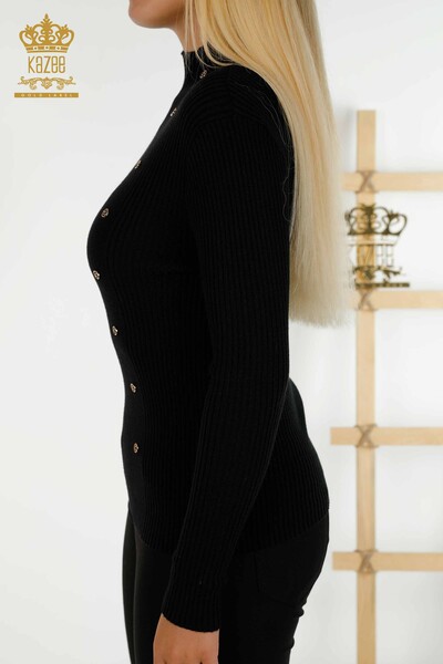 Wholesale Women's Knitwear Sweater Button Detailed Black - 30394 | KAZEE - 4