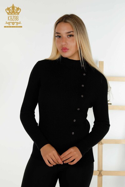 Wholesale Women's Knitwear Sweater Button Detailed Black - 30394 | KAZEE - Thumbnail