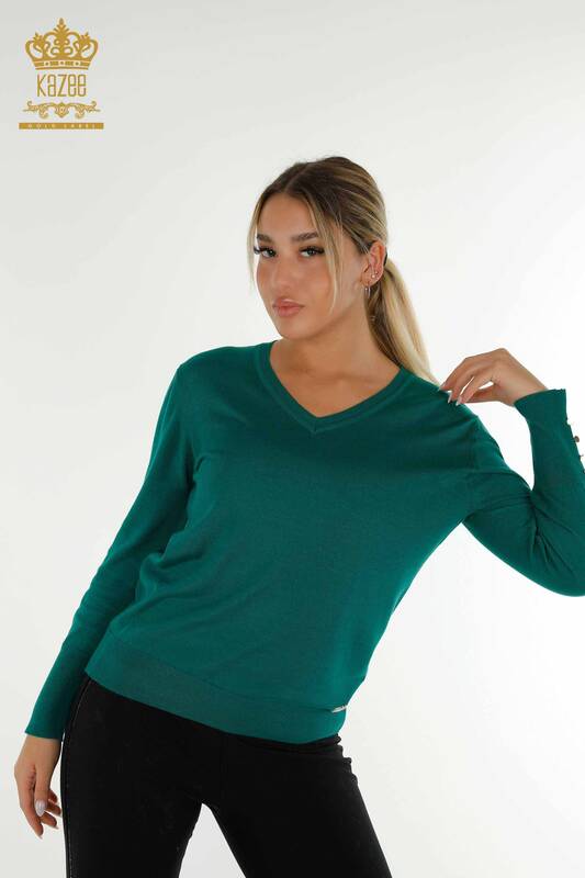 Wholesale Women's Knitwear Sweater Button Detailed Dark Green - 30139 | KAZEE