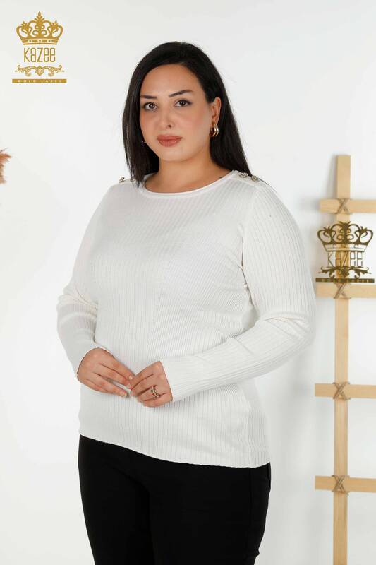 Wholesale Women's Knitwear Sweater Button Detailed Ecru - 30045 | KAZEE