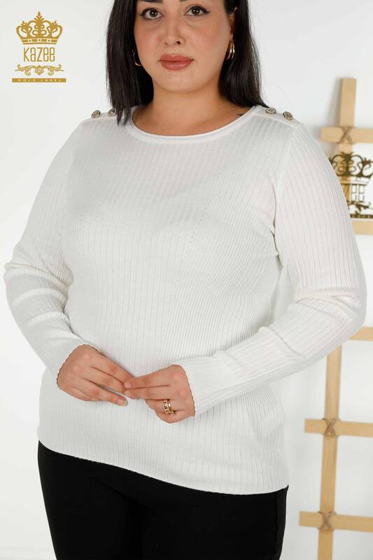 Wholesale Women's Knitwear Sweater Button Detailed Ecru - 30045 | KAZEE