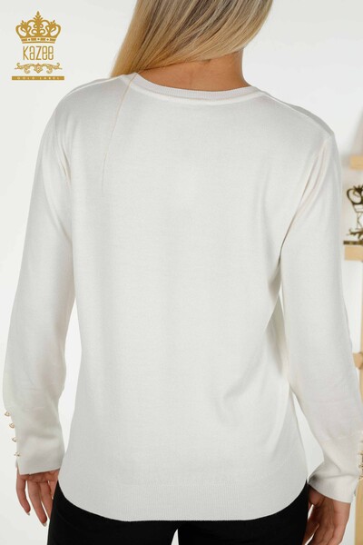 Wholesale Women's Knitwear Sweater Button Detailed Ecru - 30139 | KAZEE - 6