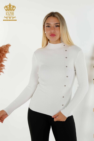 Wholesale Women's Knitwear Sweater Button Detailed Ecru - 30394 | KAZEE 