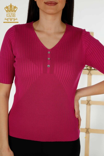Wholesale Women's Knitwear Sweater - Button Detailed - Fuchsia - 30043 | KAZEE - Thumbnail