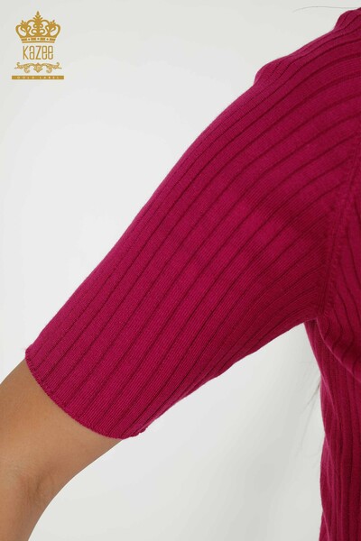Wholesale Women's Knitwear Sweater - Button Detailed - Fuchsia - 30043 | KAZEE - Thumbnail