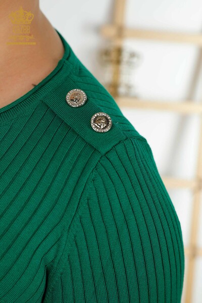 Wholesale Women's Knitwear Sweater Button Detailed Green - 30045 | KAZEE - Thumbnail
