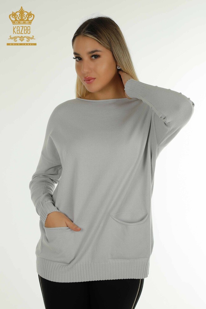 Wholesale Women's Knitwear Sweater Stone Embroidered Gray - 16799