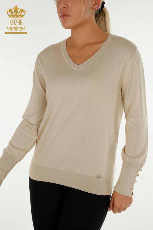 Wholesale Women's Knitwear Sweater with Button Detail Light Beige - 30139 | KAZEE
