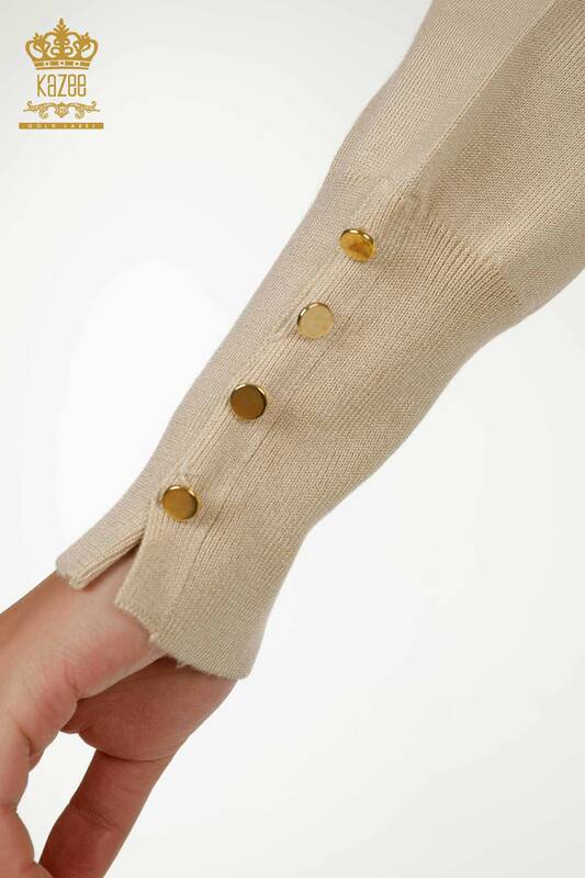Wholesale Women's Knitwear Sweater with Button Detail Light Beige - 30139 | KAZEE