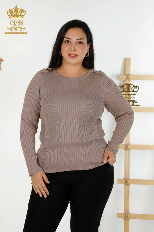 Wholesale Women's Knitwear Sweater Button Detailed Mink - 30045 | KAZEE