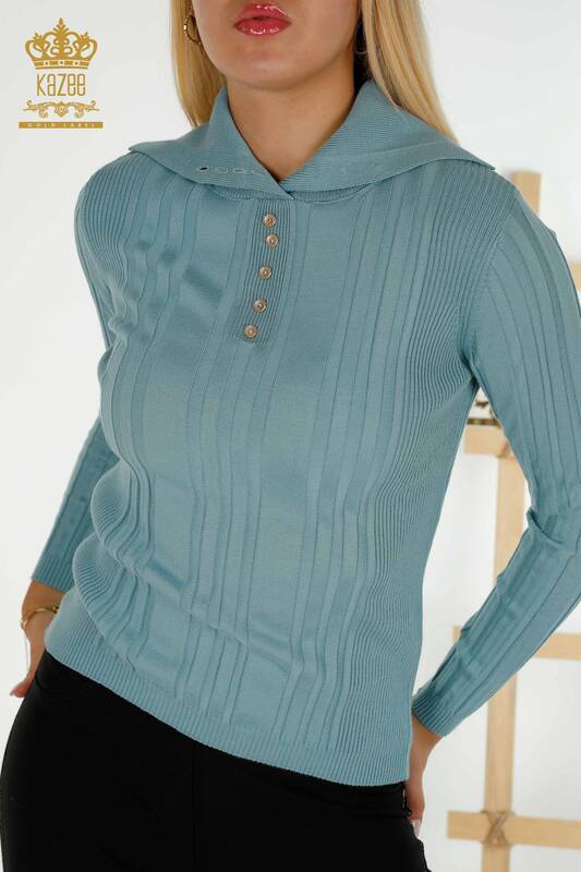 Wholesale Women's Knitwear Sweater Button Detailed Mint - 30134 | KAZEE