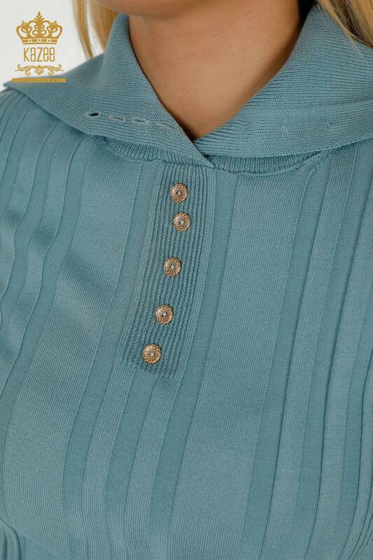 Wholesale Women's Knitwear Sweater Button Detailed Mint - 30134 | KAZEE