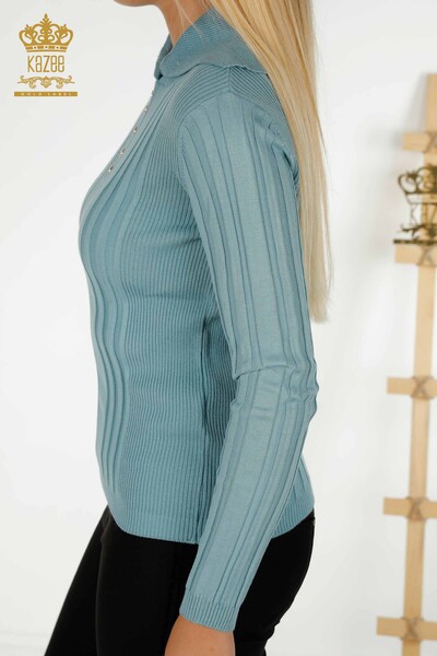 Wholesale Women's Knitwear Sweater Button Detailed Mint - 30134 | KAZEE - Thumbnail