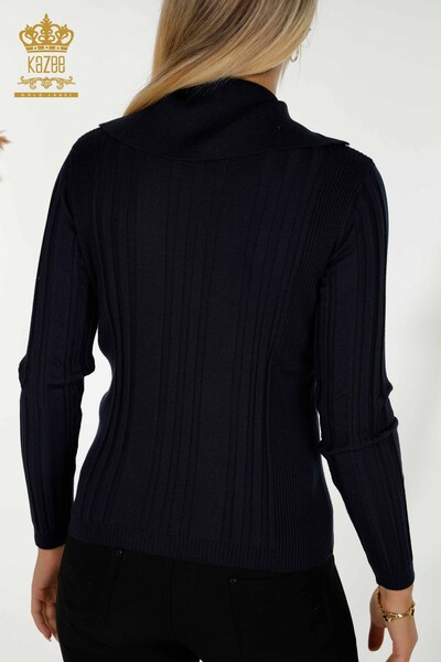 Wholesale Women's Knitwear Sweater Button Detailed Navy - 30134 | KAZEE - Thumbnail