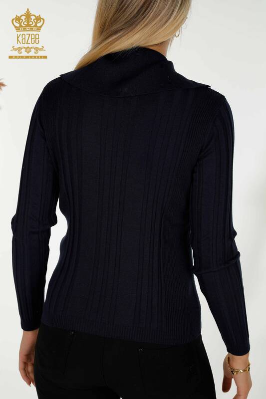 Wholesale Women's Knitwear Sweater Button Detailed Navy - 30134 | KAZEE