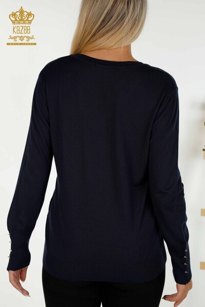 Wholesale Women's Knitwear Sweater Button Detailed Navy Blue - 30139 | KAZEE - Thumbnail