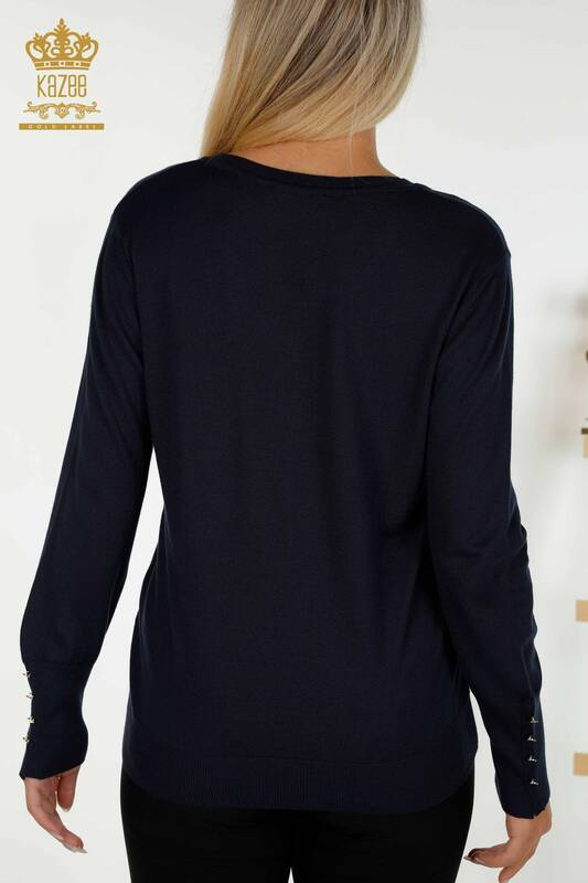 Wholesale Women's Knitwear Sweater Button Detailed Navy Blue - 30139 | KAZEE