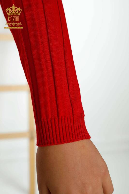 Wholesale Women's Knitwear Sweater Button Detailed Red - 30134 | KAZEE