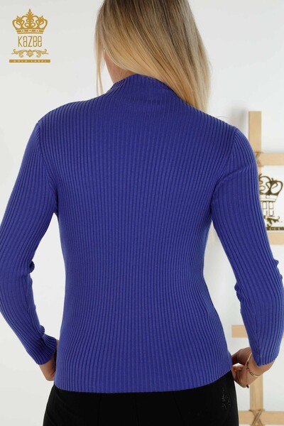 Wholesale Women's Knitwear Sweater Button Detailed Violet - 30394 | KAZEE - Thumbnail