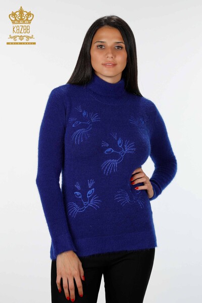 Wholesale Women's Knitwear Sweater Cat Detailed Stone Embroidered - 18759 | KAZEE - Thumbnail