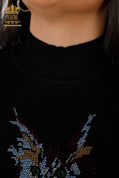 Wholesale Women's Knitwear Sweater Cat Patterned Black - 16910 | KAZEE - Thumbnail