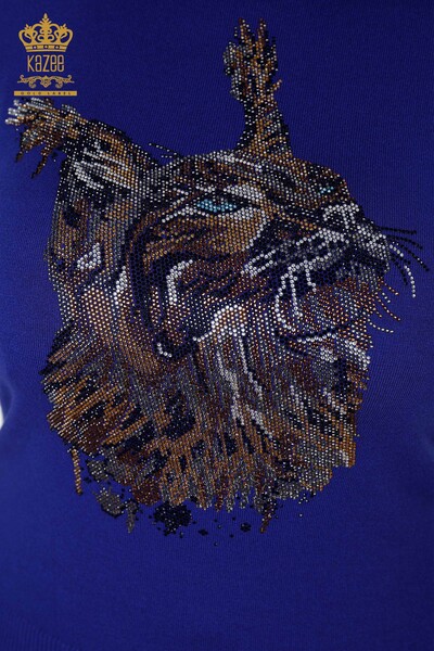 Wholesale Women's Knitwear Sweater Cat Patterned Dark Blue - 16919 | KAZEE - Thumbnail