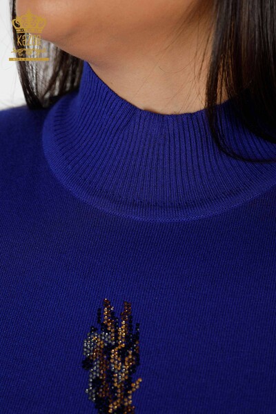 Wholesale Women's Knitwear Sweater Cat Patterned Dark Blue - 16919 | KAZEE - Thumbnail