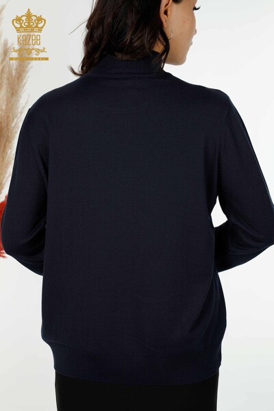 Wholesale Women's Knitwear Sweater Cat Patterned Navy - 16969 | KAZEE - Thumbnail