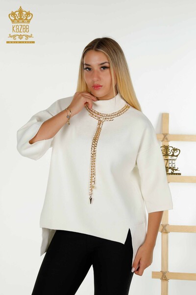Wholesale Women's Knitwear Sweater Chain Detailed Ecru - 30270 | KAZEE - Thumbnail