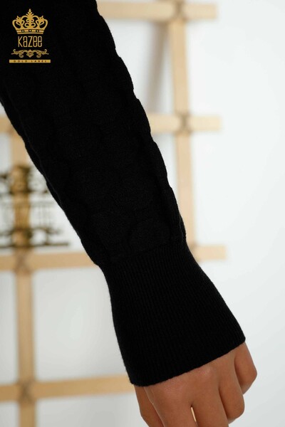 Wholesale Women's Knitwear Sweater - Collar Detailed - Black - 30363 | KAZEE - Thumbnail