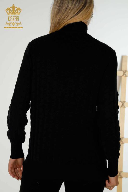 Wholesale Women's Knitwear Sweater - Collar Detailed - Black - 30363 | KAZEE