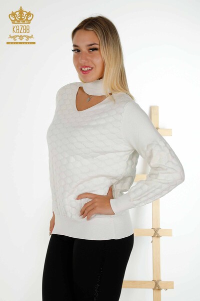 Wholesale Women's Knitwear Sweater - Collar Detailed - Ecru - 30363 | KAZEE - Thumbnail