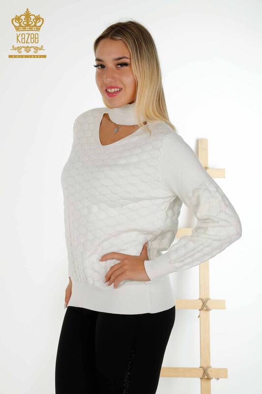 Wholesale Women's Knitwear Sweater - Collar Detailed - Ecru - 30363 | KAZEE
