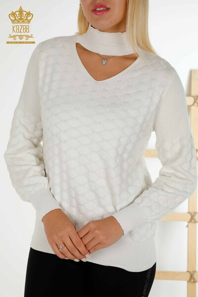 Wholesale Women's Knitwear Sweater - Collar Detailed - Ecru - 30363 | KAZEE - Thumbnail