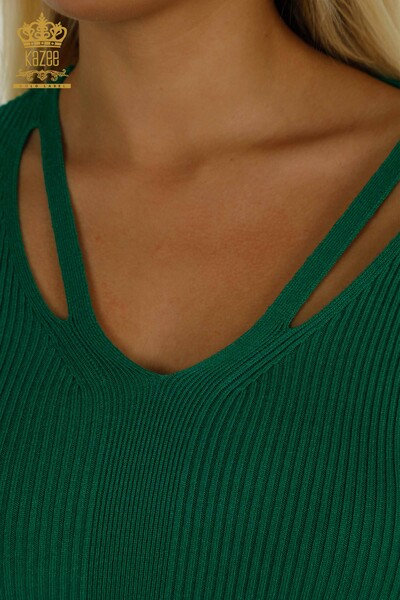 Wholesale Women's Knitwear Sweater with Collar Detail Green - 30392 | KAZEE - Thumbnail