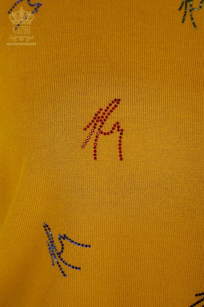 Wholesale Women's Knitwear Sweater Colorful Stone Embroidered Saffron - 30327 | KAZEE - Thumbnail