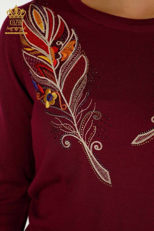 Wholesale Women's Knitwear Sweater - Colorful Embroidery - Purple - 30147 | KAZEE