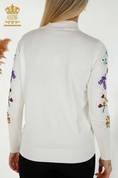 Wholesale Women's Knitwear Sweater Colorful Flower Embroidered Ecru - 16445 | KAZEE - 6