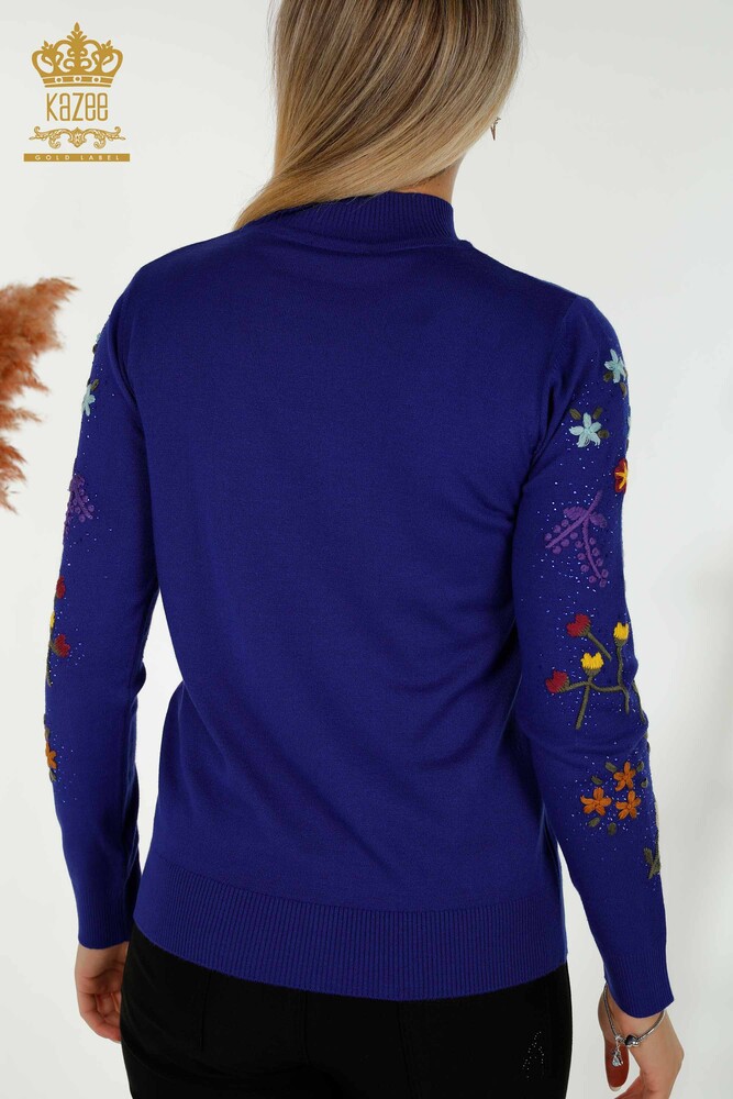 Wholesale Women's Knitwear Sweater Colorful Flower Embroidered Saks - 16445 | KAZEE - 6