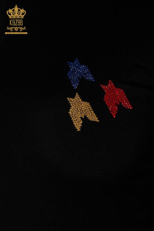 Wholesale Women's Knitwear Sweater Colorful Patterned Black - 14731 | KAZEE