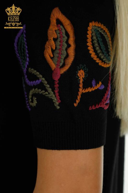 Wholesale Women's Knitwear Sweater Colorful Patterned Black - 15844 | KAZEE