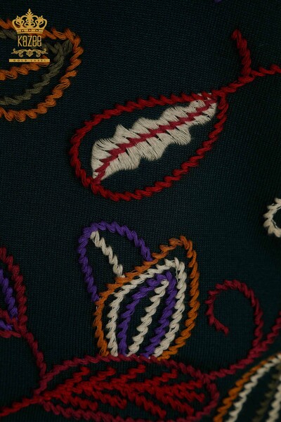 Wholesale Women's Knitwear Sweater Colorful Patterned Dark Green - 15844 | KAZEE - Thumbnail