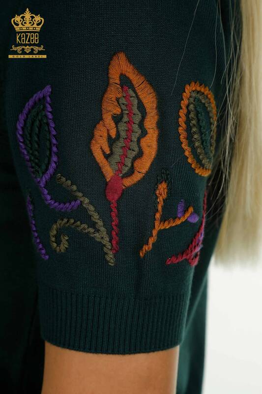 Wholesale Women's Knitwear Sweater Colorful Patterned Dark Green - 15844 | KAZEE