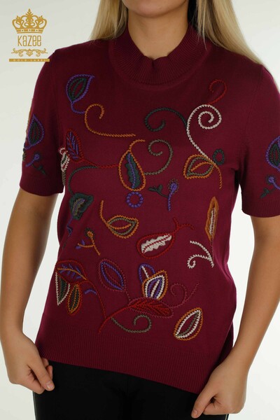 Wholesale Women's Knitwear Sweater Colorful Patterned Purple - 15844 | KAZEE - Thumbnail